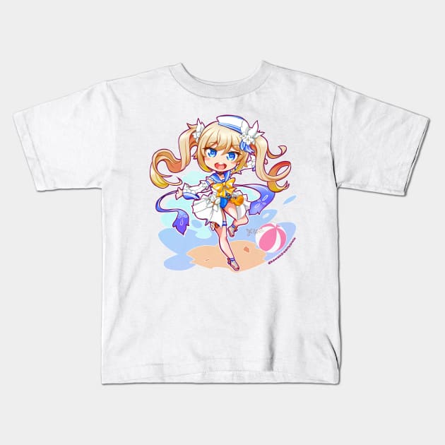 Anime Genshin impact Barbara chibi fanart in summer clothing Kids T-Shirt by KawaiiDreamyPixie